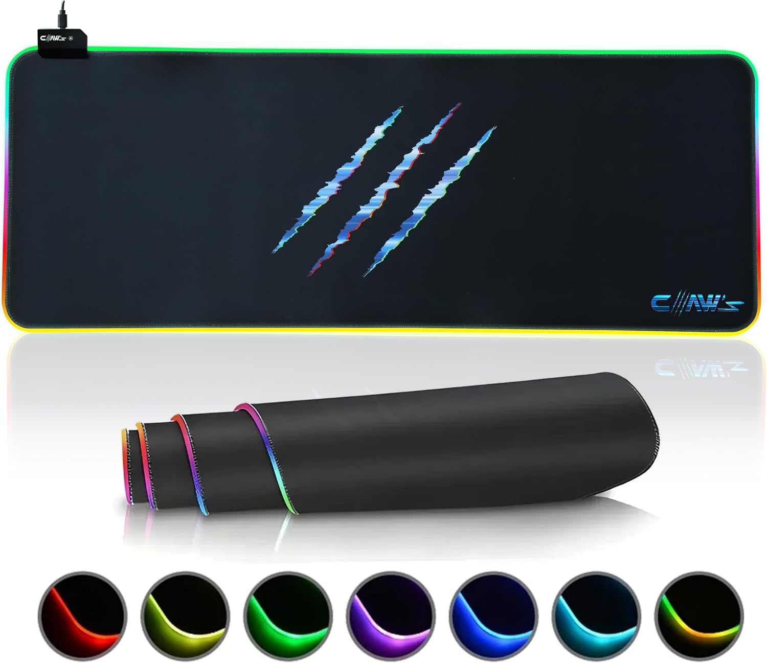 Claws Raptor 90X40CM Microfiber SurfaceSlip-Free Rubber Flooring 360° RGB Stitched XXL Mousepad - Black