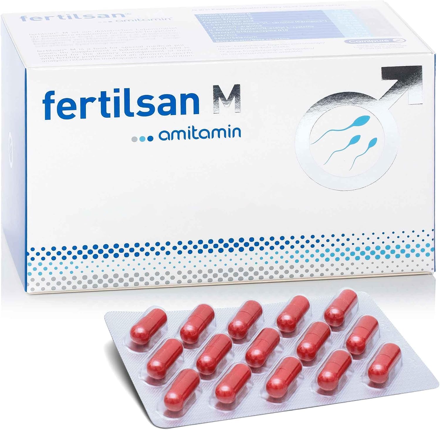 amitamin Fertilsan M - Fertility + Desire for Children - Production - 90 Capsules - Pharmacy Quality - Vegan - Zinc Selenium L-Arginine Folic Acid L-Carnitine and Many More - Made in Germany