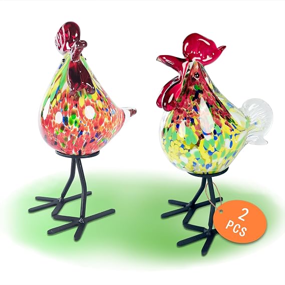 Glass Rooster Figurine: Chicken Lovers Gifts,Red Murano Art,Hand Blown Glass Animals Decor,Different from Others Rooster Kitchen Decorations for Home