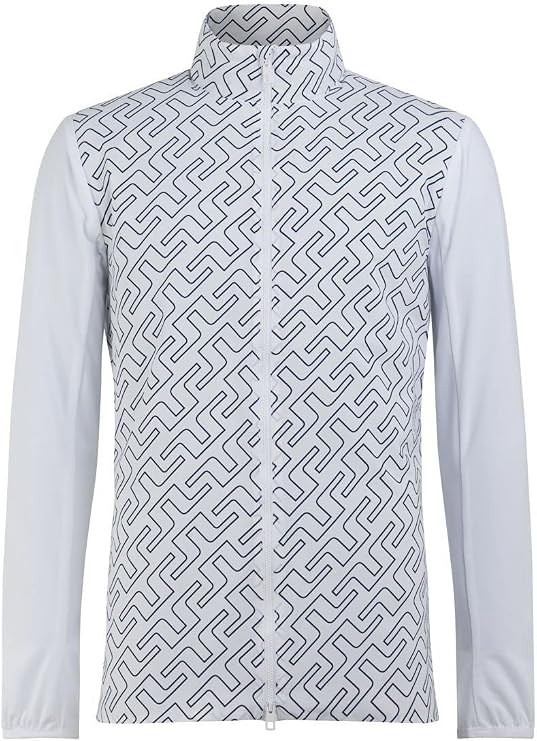 J Lindeberg Mens Packlight Print Ripstop Light Golf Jacket - JL Navy Bridge Monogram/White L