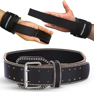 ProFItness Weight Lifting Belt & Weight Lifting Straps for Men & Women - Premium 4 Wide Weight Belt & 10 Long Wrist Straps with Non Slip Silicone Grip for Men & Women Squats, Powerlifting, Deadlifts