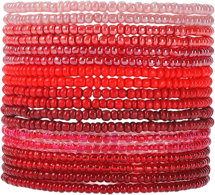 16-30Pcs Handmade Bohemian Colorful Crystal Seed Beads Stackable Adjustable Elastic Stretch Multilayerd Bracelets for Women Summer Vacation Beach Boho Bangle Jewelry