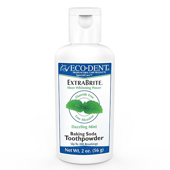 Eco-Dent ExtraBrite Baking Soda Tooth Powder, Mint SLS & Fluoride-Free Toothpaste Powder with Oxidizing Calcium Peroxide, Whitening Toothpaste Alternative + DailyRinse Single-Use Pack