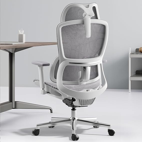 Hbada E2 Office Chair, Desk Chair, Telework, Anti-Fatigue, Work Chair, Computer Chair, Sensitive Lumbar Support, 3D Headrest, 3D Armrest, Ergonomic, Office Chair, High Back, Mesh, 3-Stage Adjustment