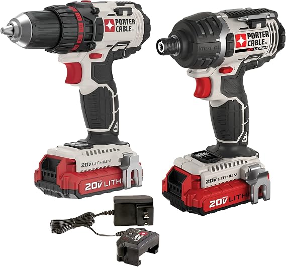 PORTER-CABLE 20V MAX* Cordless Drill Combo Kit, 2-Tool (PCCK602L2)