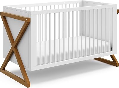 Storkcraft Equinox Convertible Crib White & Vintage Driftwood GREENGUARD Gold Certified, Fits Standard Crib Mattress, Converts to Toddler Bed and Daybed, 4 Adjustable Mattress Heights