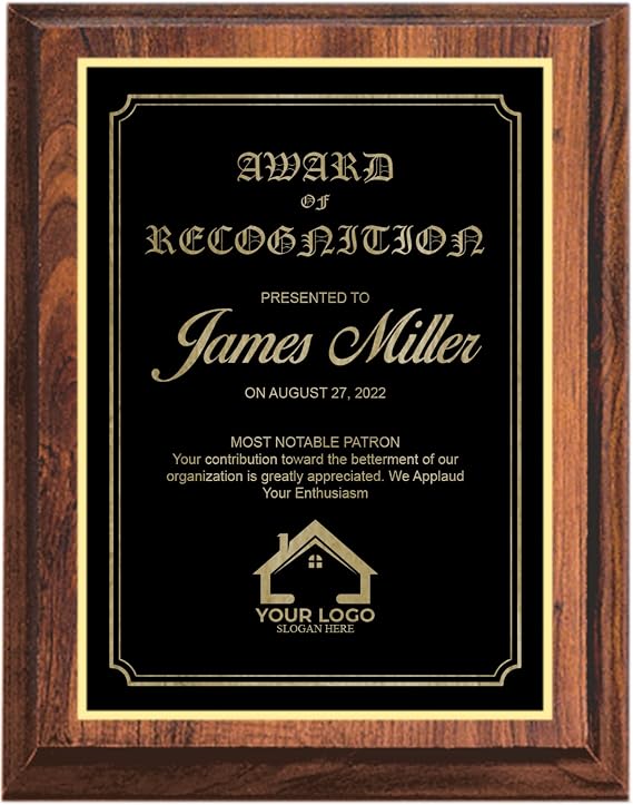 Personalized Cherry Finish Plaque 8 x 10 |Frame Design | Custom Employee Award with Engraving Included | Employee of The Year Award | Awards for Teachers, Retirement, Employee Appreciation