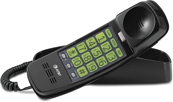 AT&T Trimline Corded Phone, No AC Power Needed, Extra Large Buttons, Visual Ringer, Lighted Keypad, 10-Number Speed Dial, Wall Mountable, Black | 213-11