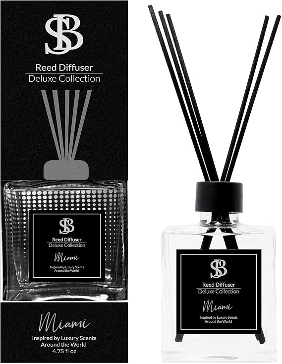 CEROD Reed Diffuser Set Deluxe Collection Miami - Inspired by Volcano Capri Fragrance - 4.75oz - 5 Reed Sticks