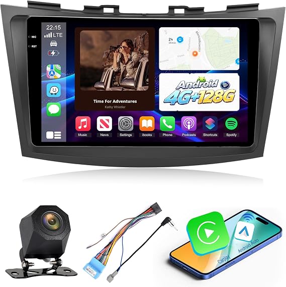 4G+128G Android 15 Car Stereo for Suzuki Swift 2011 2012 2013 2014 2015 2016 2017 with Wireless Carplay & Android Auto - 9 Inch Touchscreen Radio with EQ/5GHz WiFi/GPS/SWC + AHD Rear View Camera