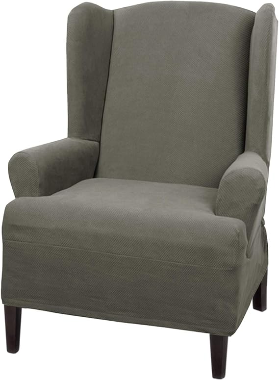 MAYTEX Mills Pixel Ultra Soft Stretch Wing Back Arm Furniture Cover 1 Piece Dusty Olive Green Chair Slipcover