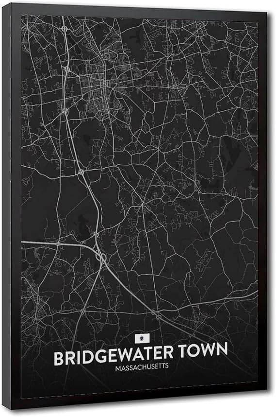 Bridgewater Town MA Posters Prints Canvas Decorations Paintings Black And White Wall Art For Offices Living Rooms And Bedrooms Minimalist Style Black Hanging Frames 08x12in