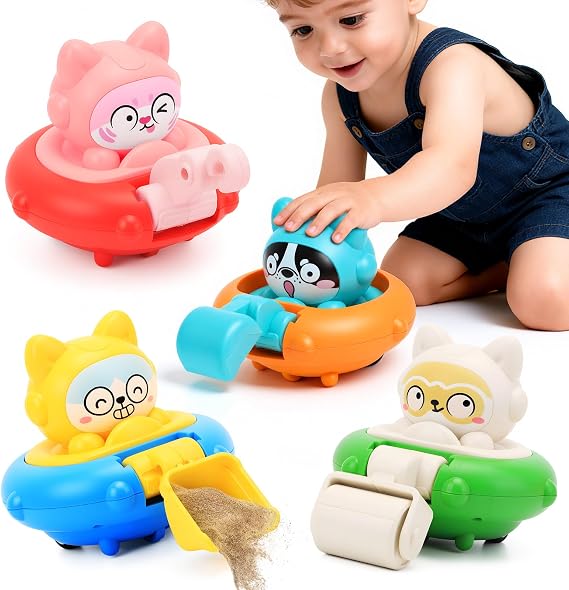 Cars Toy for 18m+ Boys Birthday Gift - 4 PCS Press to Go Friction Vehicle Racing Car Toys Set for Toddlers, Push and Go Car Toys Infant 1st Birthday Gifts for Boys and Girls