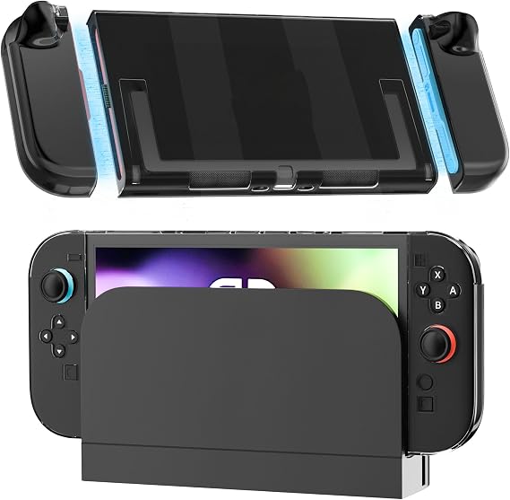 RHOTALL Upgraded Easy Docking Clear Black Dockable Case for Nintendo Switch 2 2025 Protective Hard PC Shell Slim Transparent Cover with Detachable Joicon for Switch 2