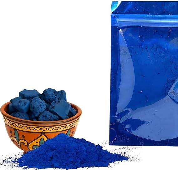 Aker Fassi Blue Spirulina Powder - Pure Moroccan Nila Powder - Natural Brightening and Detoxifying Mask for Face and Body - Nichla Soap Powder Blue