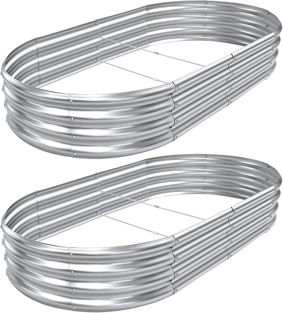 AHEONLAR 2pack 841ft Raised Garden Bed,Outdoor Galvanized Planter Boxes, Oval Large Metal Raised Garden Beds for Vegetables