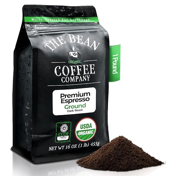 The Bean Organic Coffee Co. Premium Espresso, Dark Roast, Ground, 16 oz