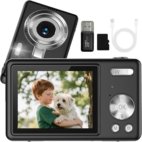 Digital Camera for Beginners Boys Girls 44MP 1080P Portable Vlogging Camera with LED Fill Light Webcam Vintage Camera with 32GB Memory Card & Card Reader