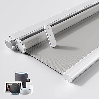 Grandekor No Drill Motorized Blinds with Remote, Blackout Roller Shade Electric Smart Remote Control Blinds, Fit for APP and Voice Control Gray-Blackout 51 W x 64 H