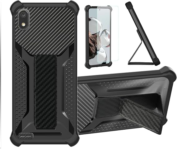 Aroepurt Case for Alcatel TCL A2 A507DL Phone Case Stand Cover [with Tempered Glass Screen Protector] Hybrid Case [Folding Support Magnetic] [Frosted Anti-Fingerprint] Black