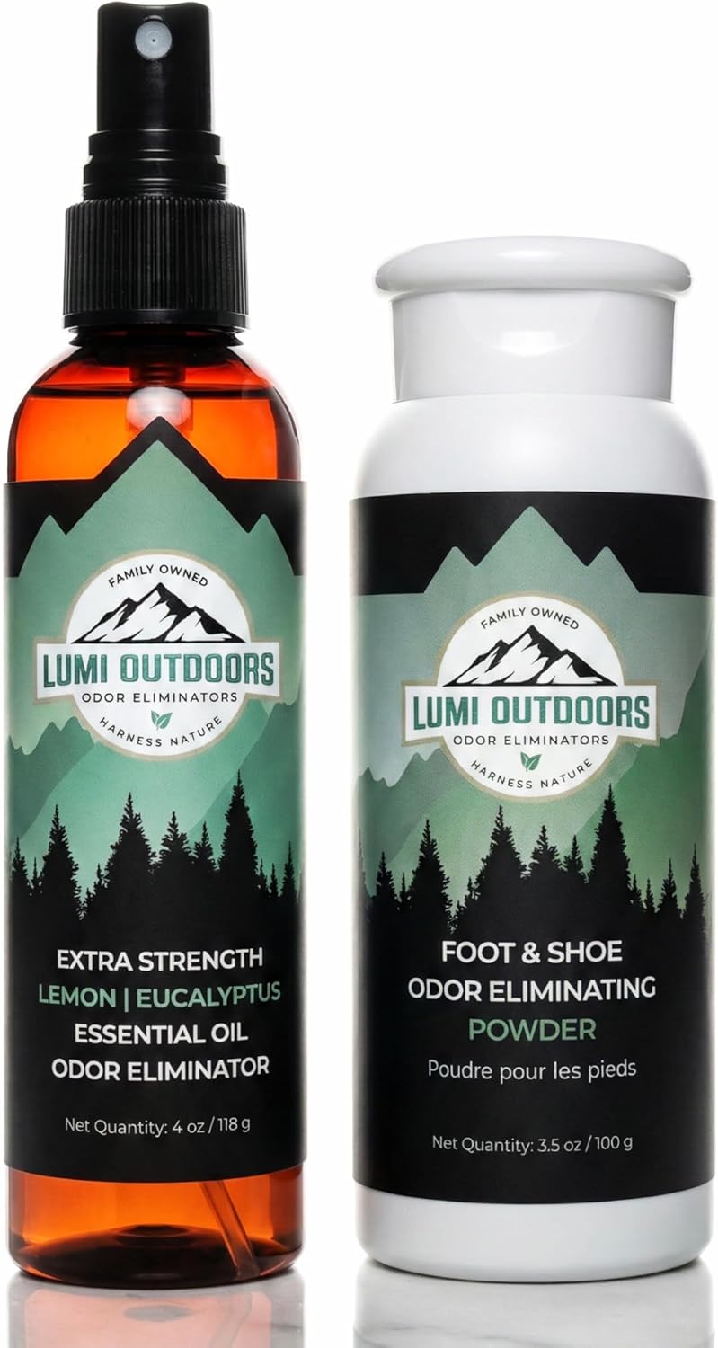 Lumi Outdoors Natürliches Schuh-Deodorierungsspray und Fußpuder-Set Zitronen- Eukalyptus- und Fußpuder