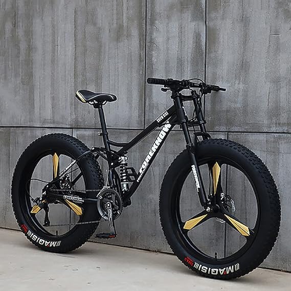 Mountain Bike, 26 Inch Fat Tire Bicycle, 27-Speed, High-Carbon Steel Frame, Full Suspension, Dual Disc Brake, 4.0 Inch Thick Wheels for Trail and Beach Riding， color: