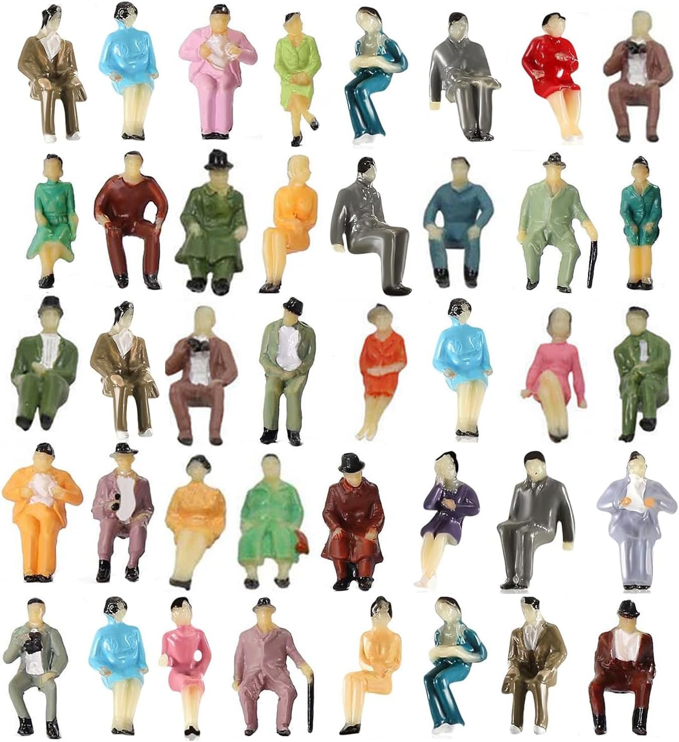 Pack of 40 Mini Model Railway Figures People Figures Painted Seated People Various Poses Miniature People Track H0 Figures 1:87