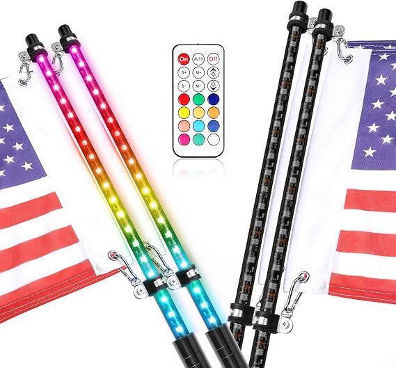 2FT RGB Whip Lights, Niwaker 2Pcs Smoked Black LED Whip Light Kits with RF Remote Control RGB Dancing/Chasing Light Antenna LED Whips for ATV UTV RZR Off Road Truck SxS Polaris Can Am Boat