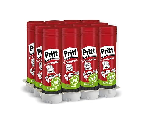 Pritt PS22 22 gm Solid Washable Non Toxic Stick Glue, Red, Pack of 12