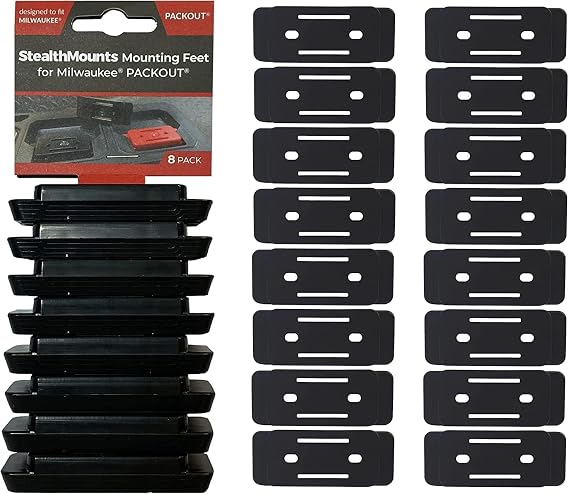 StealthMounts Mounting Feet for Milwaukee Packout (16 Pack) - Black | Adapter for Packout System | Mounting Feet for Packout | Made in UK