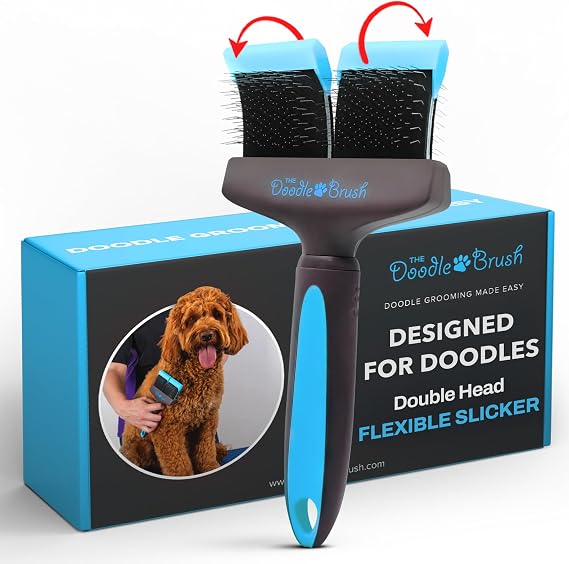 The Doodle Brush, Slicker Brush for Dogs, Dual Head Dog Grooming Brushes, Flexible Head Slicker for Dogs, Poodle, Labradoodle, Cockapoo, Tangle-Free Grooming, Healthy & Shiny Coat Pet Brushes