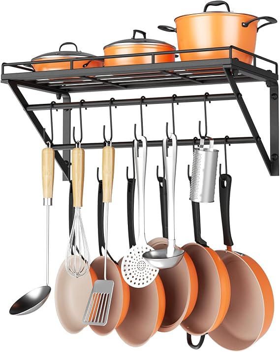 OROPY 23" Pot Rack Wall Mounted, Pot Organizer with 2 Tier Hanging Rails