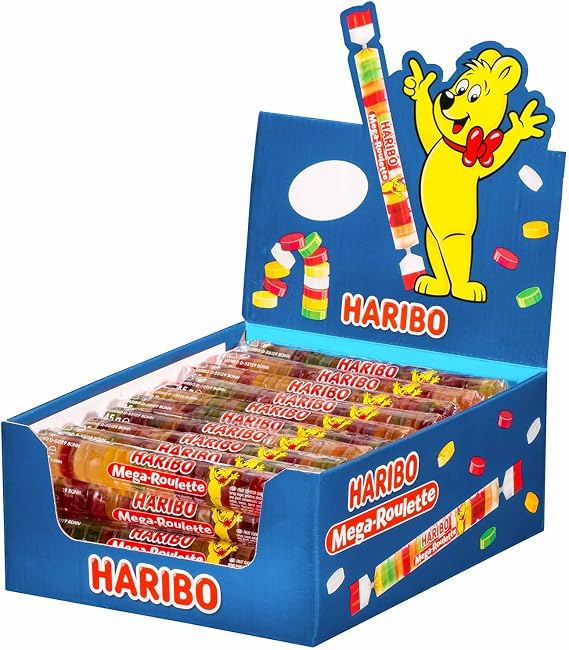 HARIBO Mega Roulette, Fruit Rubber Wheels, Chewy Jellies, 45g (Pack of 40)