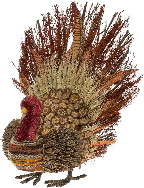 Boston International Sonbahar Sonbahar Hasatı Şükran Günü Masa Üstü Hindi Figürin Dekorasyon, 40 cm, Lance The Twig & Feather Turkey
