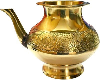 Brass Gold Tone Karwa Chauth Lota Pooja Kalash Water Pot Temple Prayer Badna
