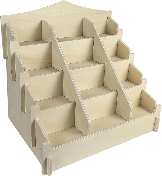 4 Tier Muti-Functional Display Stand with 12 Shelves, Portable Wooden Sticker Display Stand with Removable Dividers, Multipurpose Card Photo Postcard Display Rack for Vendors Retail Display Table