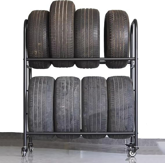 Rolling Tire Storage Rack for Repair Shop/Retail Store/Garage, Motorcycle Car Tire Rack/Multi-Tire Storage Holder, Commercial Metal Portable Spare Tyre Bike Fat Tires Display Stand
