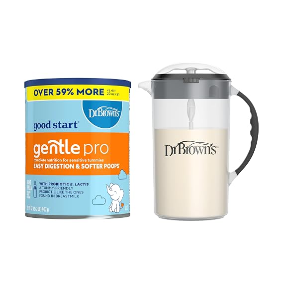 Dr. Brown's Baby Formula Mixing Pitcher with Adjustable Stopper, Locking Lid, No Drip Spout, 36oz, BPA Free, Black & Good Start Baby Formula Powder, 36 Ounce For 0-12 Months