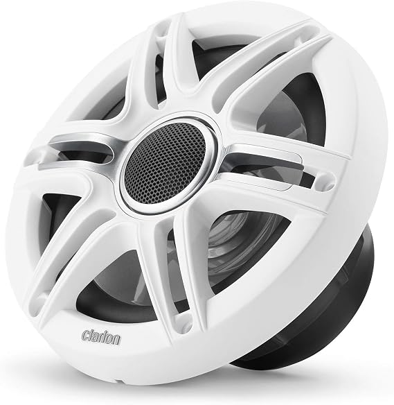 Clarion CMSP-651-SWG Premium 6.5-inch Coaxial Marine Speakers, 50W RMS, with White & Gray Metallic Grilles