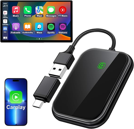 Wireless Carplay Adapter for Apple - 2025 Upgrade Seamless Connection Convert Wired to Wireless Car Play Adapter Plug & Play No Lag CarPlay Wireless Adapter Fit for iPhone iOS 10+ (Black)