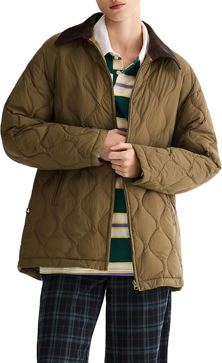 Orolay Women's Oversized Lightweight Down Jacket Zip Up Barn Quilted Puffer Coat Casual Outerwear with Pockets