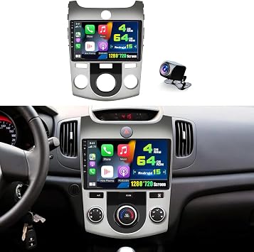 4+64G Car Radio for Kia Forte 2008-2012 (Manual A/C) Wireless Carplay Android Auto,9'' IPS Touchscreen Stereo Android 15 WiFi 32EQ GPS Navigation 1080P Bluetooth +Free AHD Backup Camera