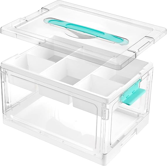 Vtopmart 24 QT Clear Plastic Craft Storage Box with Tray & Dividers, 1 Pack