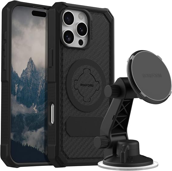 Rokform iPhone 16 Pro Max Rugged Case + Magnetic Windshield Suction Phone Mount