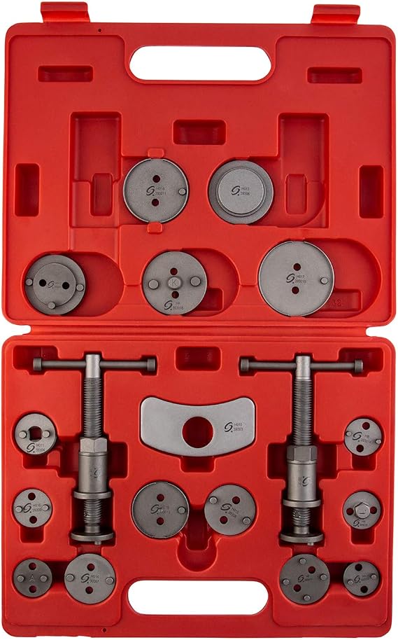 SUNEX TOOLS 3930 18-Piece Master Disc Brake Caliper Tool Set and Wind Back Kit, Compressor, Spreader Tool Set for Brake Pad Replacement with Magnetic Thrust Bolts