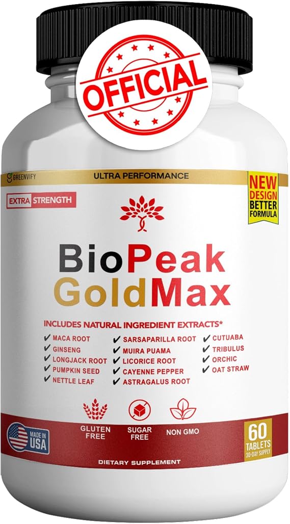 BioPeak GoldMax Extra Strength Natural Performance Supplement, 60 Tablets, Gluten Free, Sugar Free, Non-GMO, Made in USA