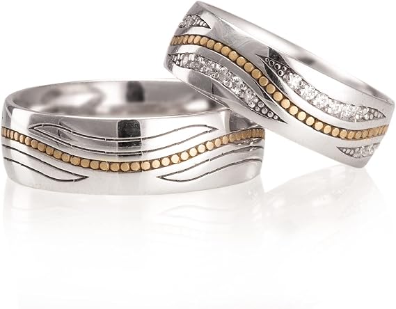 Wedding Ring Sets 925 Sterling Silver Couple Matching Wedding Ring Set Personalized Man and woman Wide Silver Wedding Ring Set
