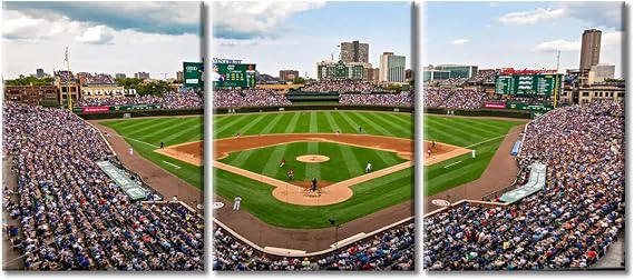 Framed Wall Art Wrigley Field in Chicago Wall Pictures for Living Room Baseball Field Skyline Canvas Paintings Sports Stadium Bedroom Wall Decor Modern Artwork for Office Ready to Hang - 36"Wx16"H