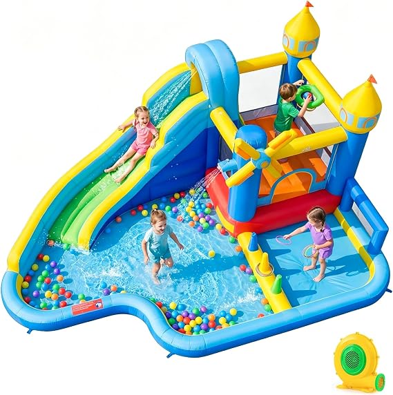 BOUNTECH Inflatable Water Slide Bounce House, Kids Water Park Jump Bouncy Castle with 780w Air Blower, Bounce House with Ball Pit, Water Slides Inflatable for Big Kids 3-12 Backyard Indoor Outdoor
