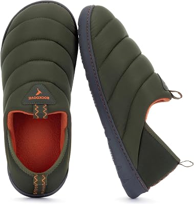 RockDove Mens Pufflite Two-Tone Quilted Loafer Slipper with IndoorOutdoor Sole
